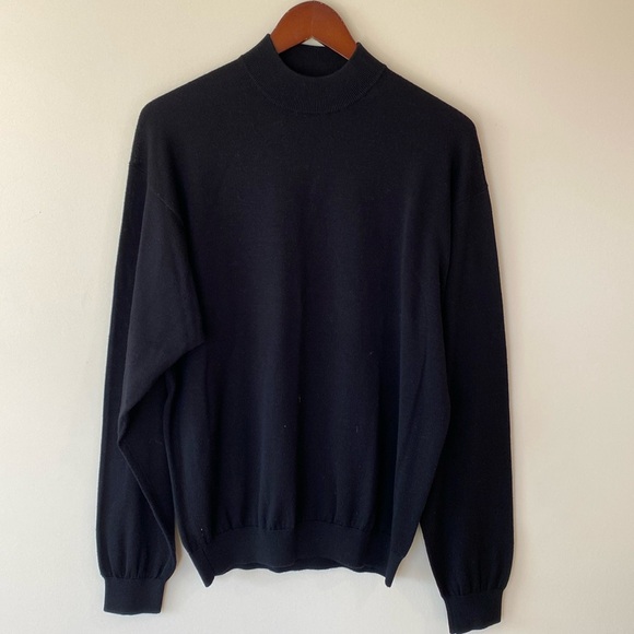 Pronto Uomo SiIk Black Sweater Mens Med. Knit Long Sleeve Mock Neck Pullover - Picture 1 of 5